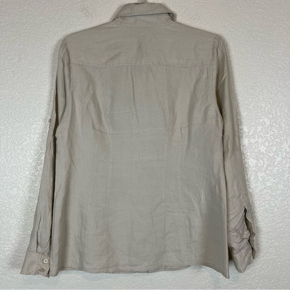 Grace Elements Tan Beige Linen Button Front Long Sleeve Shirt Size 10 - Picture 5 of 8